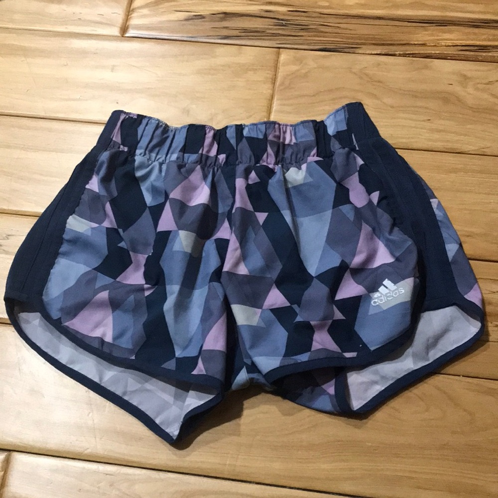 ADIDAS Geometric Running Athletic Workout Shorts XS Navy Blue Purple Grey